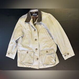 LANDS' END Womens Chore Jacket Field Barn Coat Leather Collar Lined Petite S 6-8